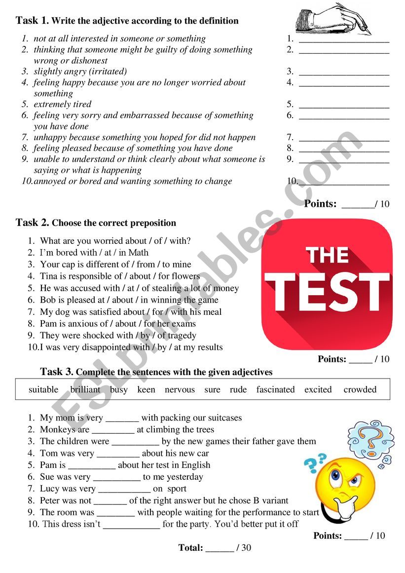 Adjectives following prepositions