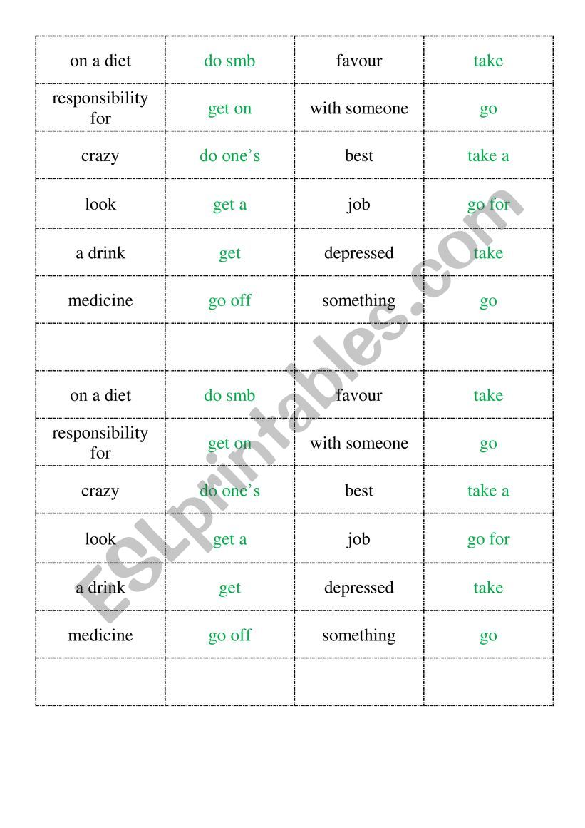 Collocations (go, get, do, take) domino