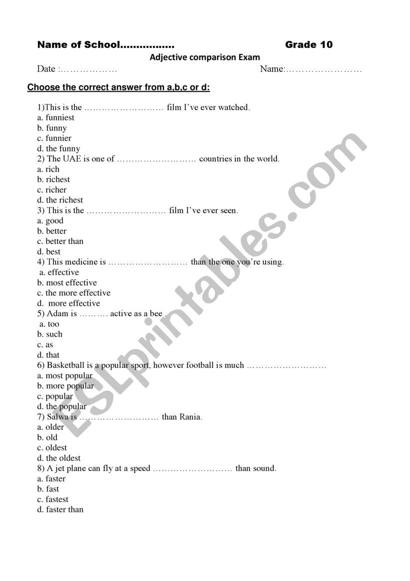 comparative and superlative Test 