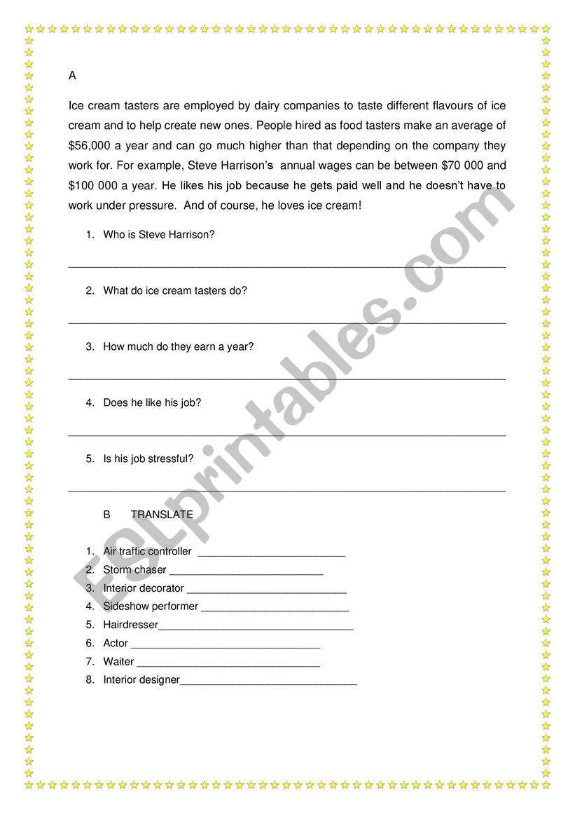 Jobs worksheet