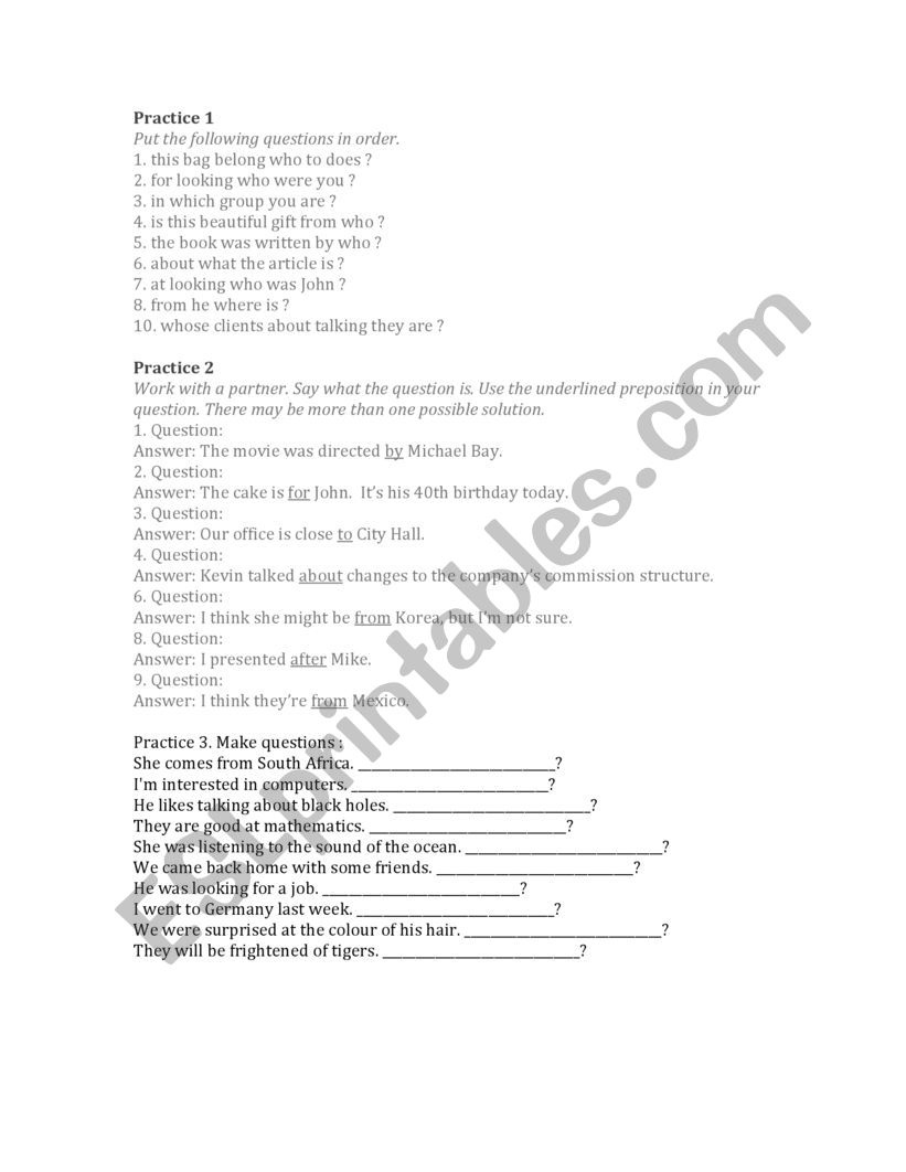 Prepositions at the end of the questions