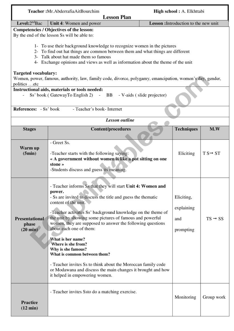 Women & Power worksheet