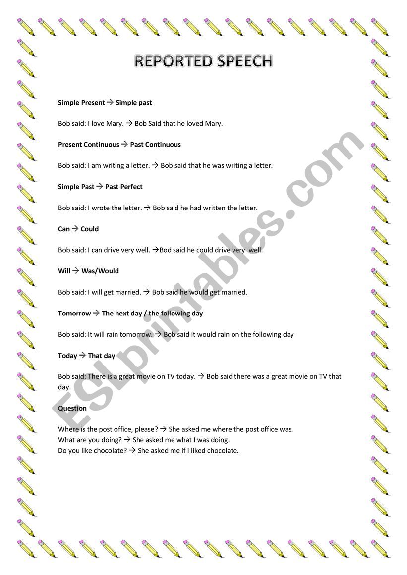 Reported Speech worksheet