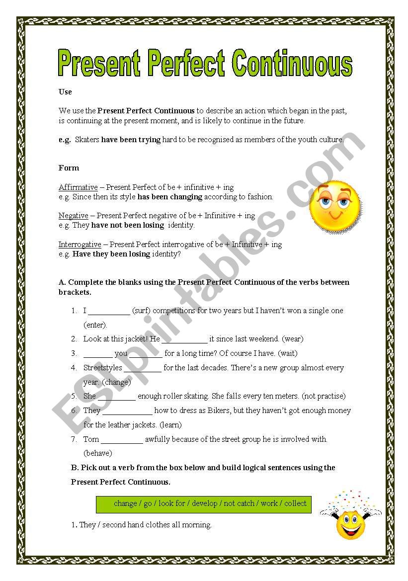 Present Perfect Continuous worksheet