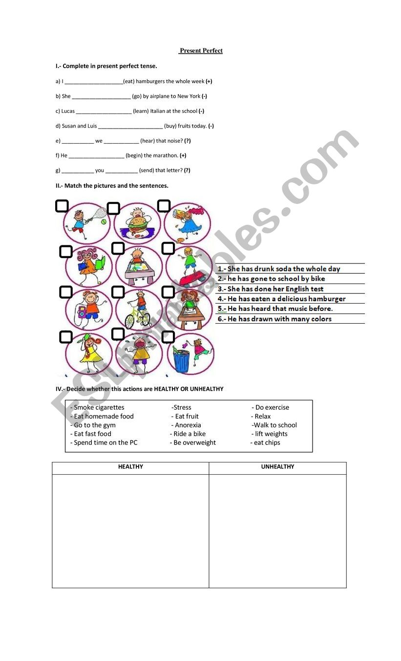 present perfect worksheet