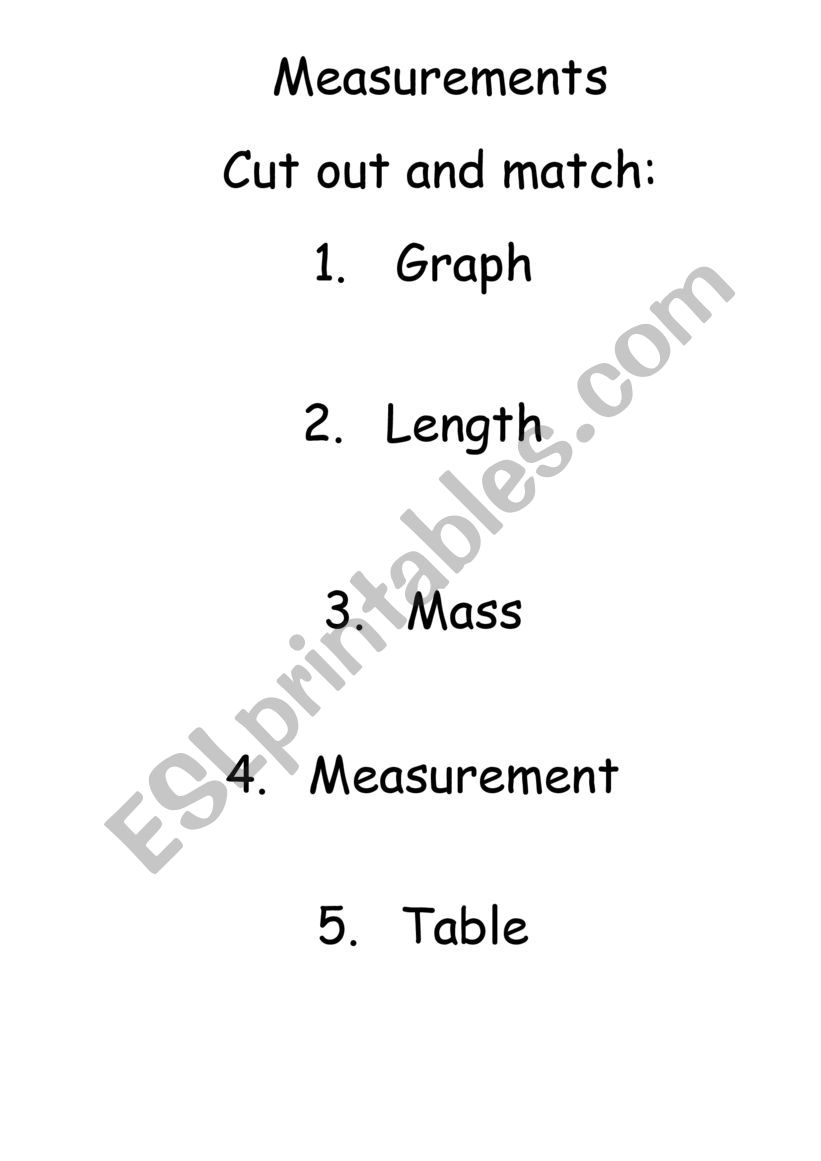 Measurements worksheet