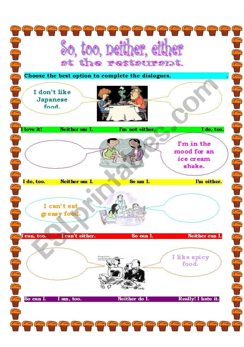 So, too, either, neither. worksheet