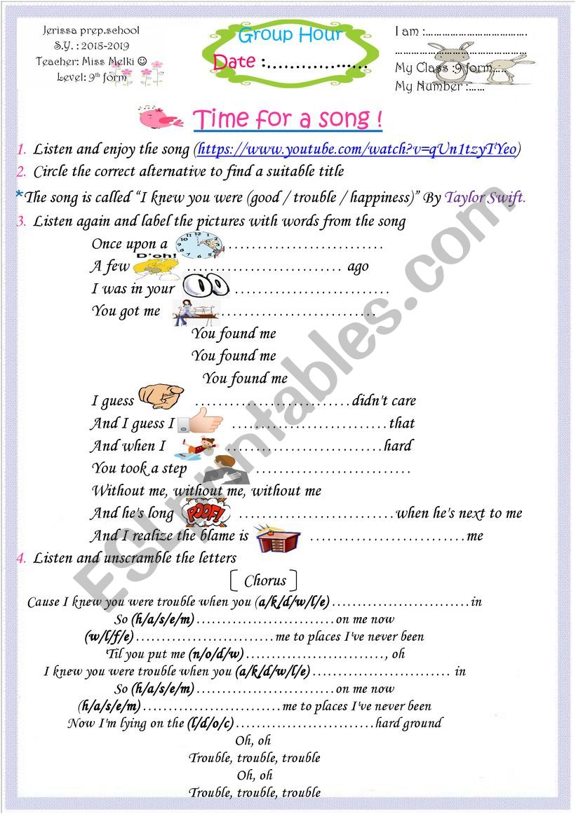 group hour 9th form (the simple past)