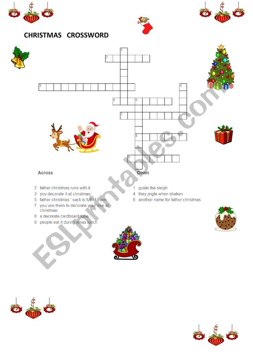 Christmas crossword with Key worksheet