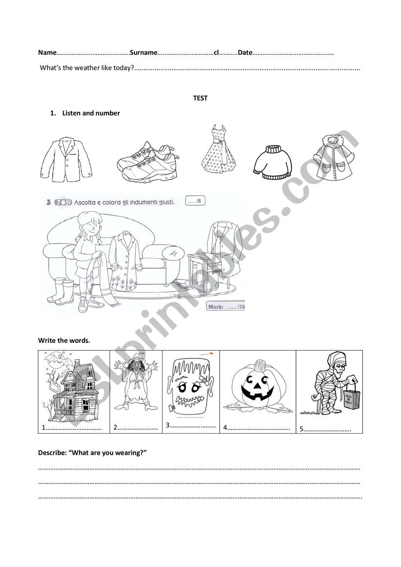 Clothes worksheet