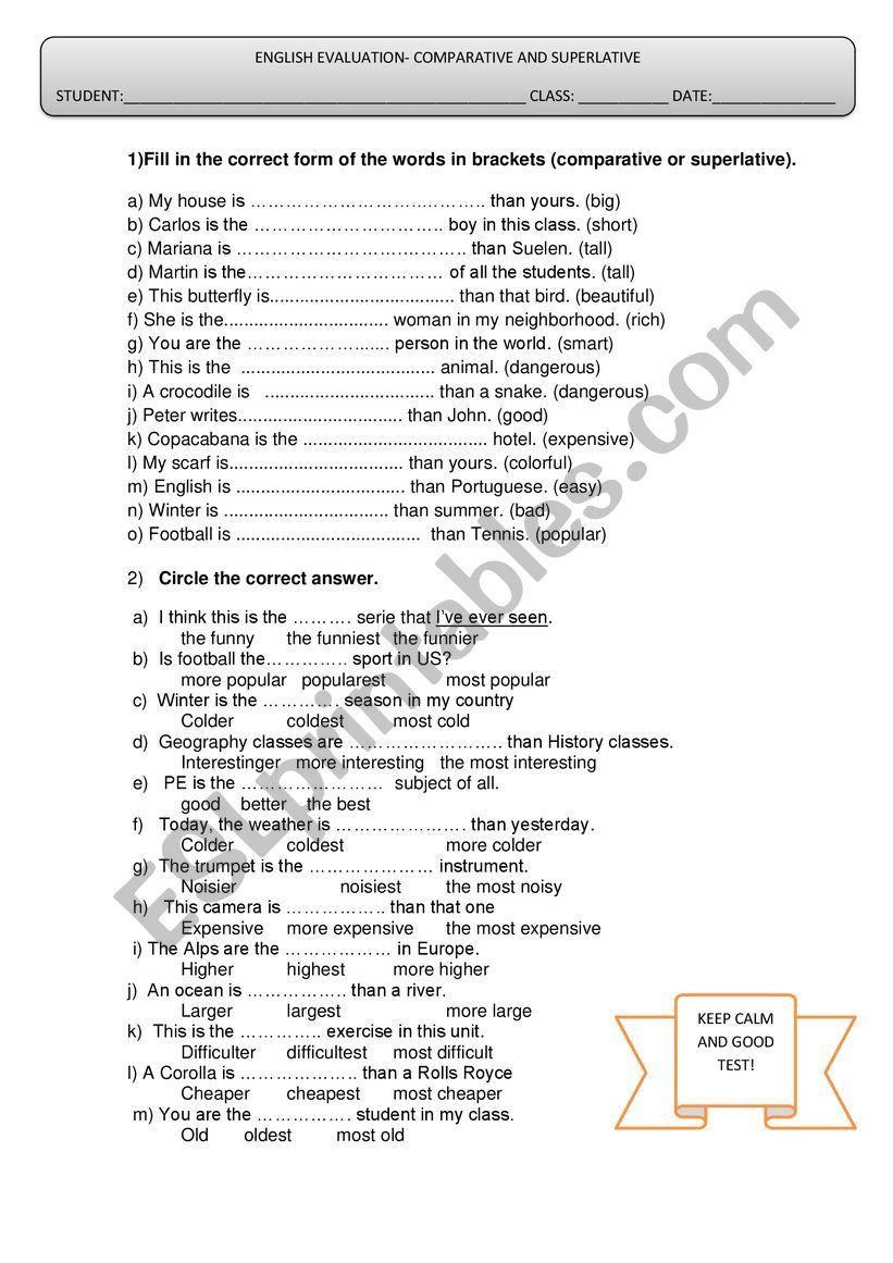 Test comparative and superlative