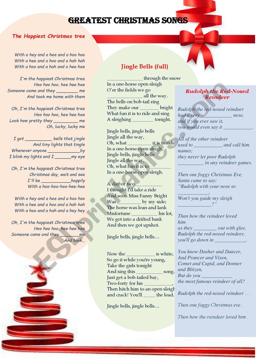 GREATEST CHRISTMAS SONGS worksheet