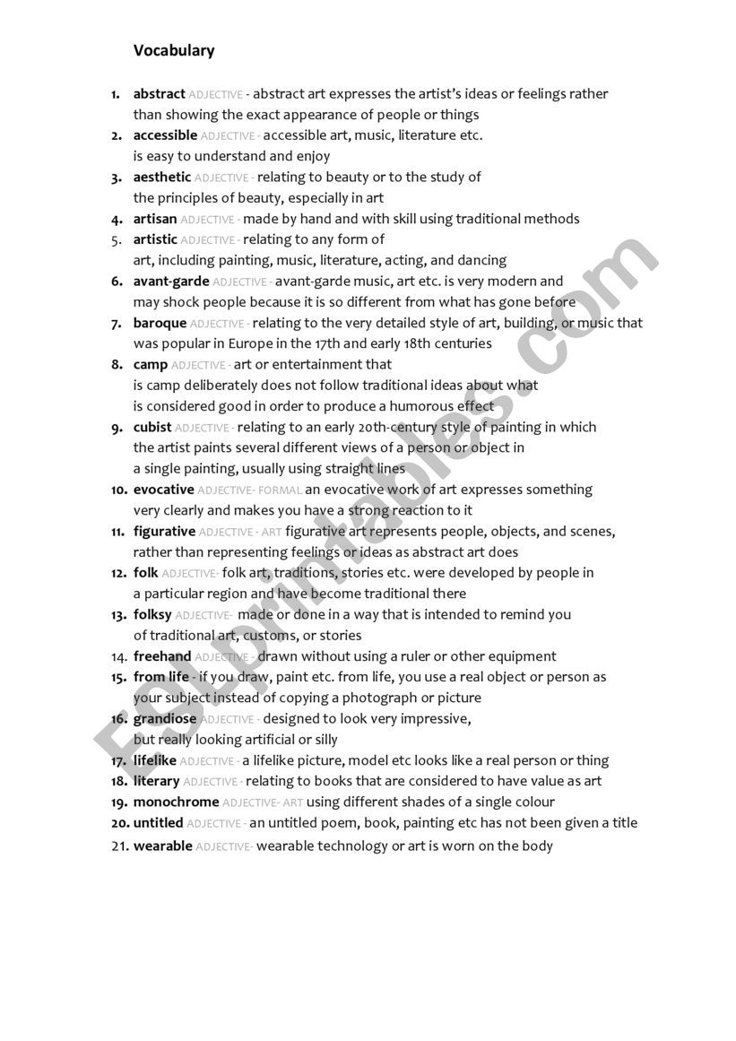 Conversation lesson on ART worksheet