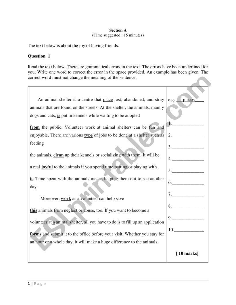 module on error identification and reading comprehension