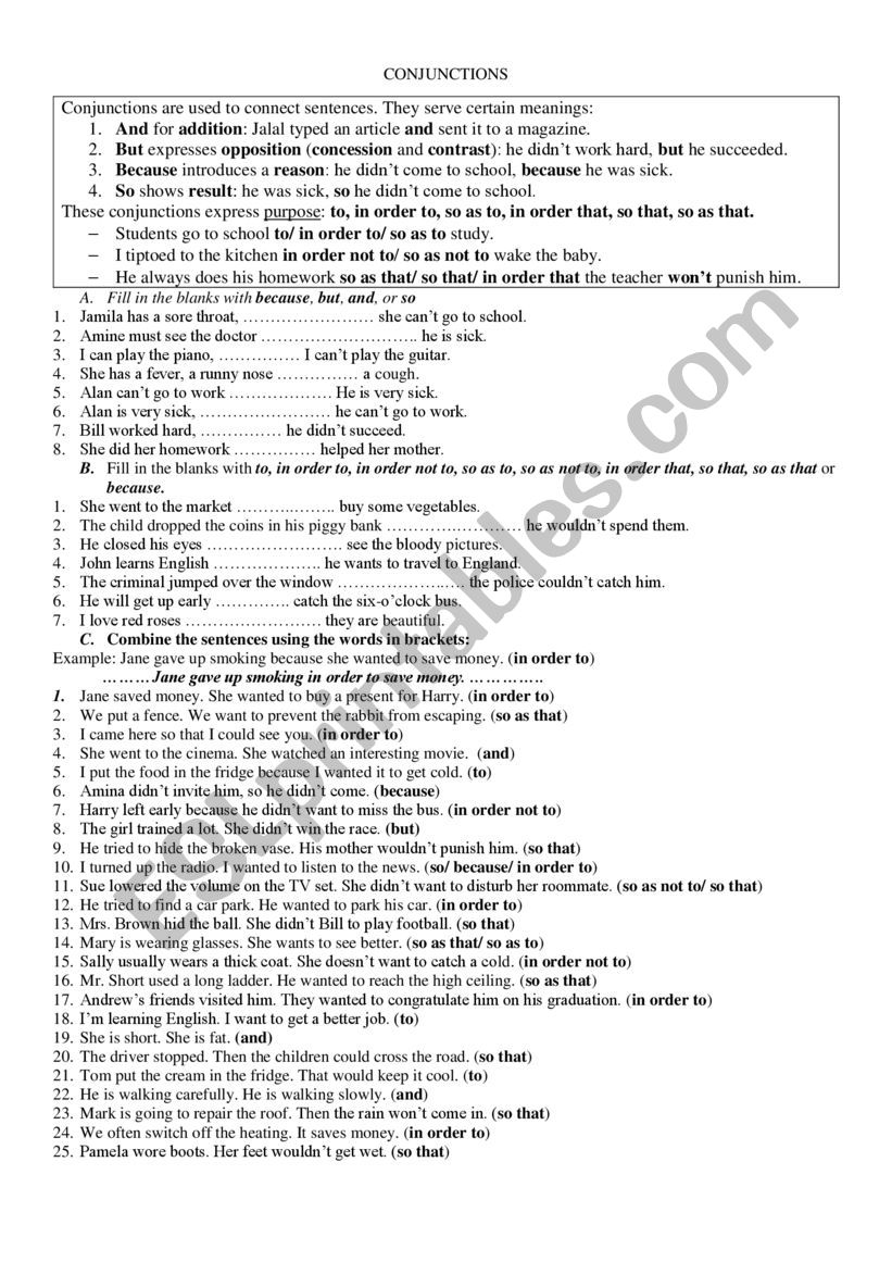 conjunctions worksheet