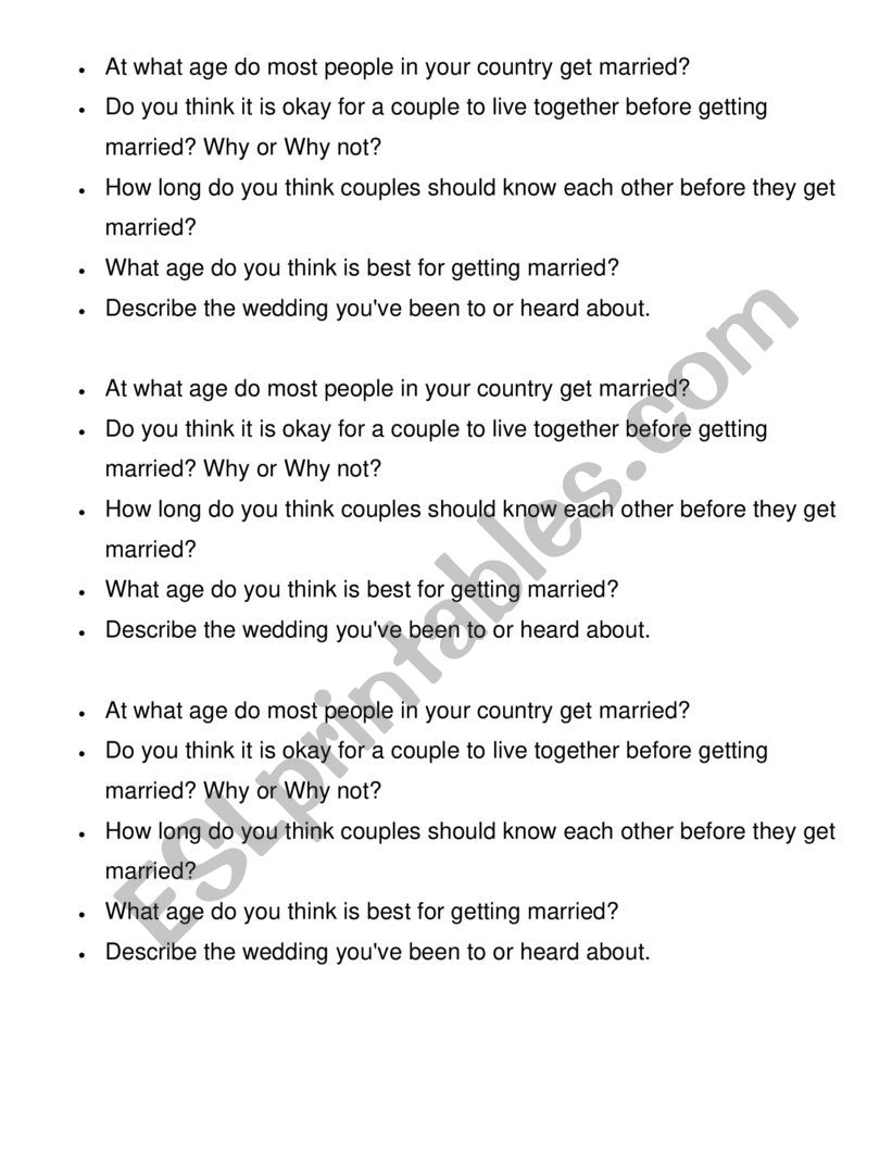 wedding questions worksheet