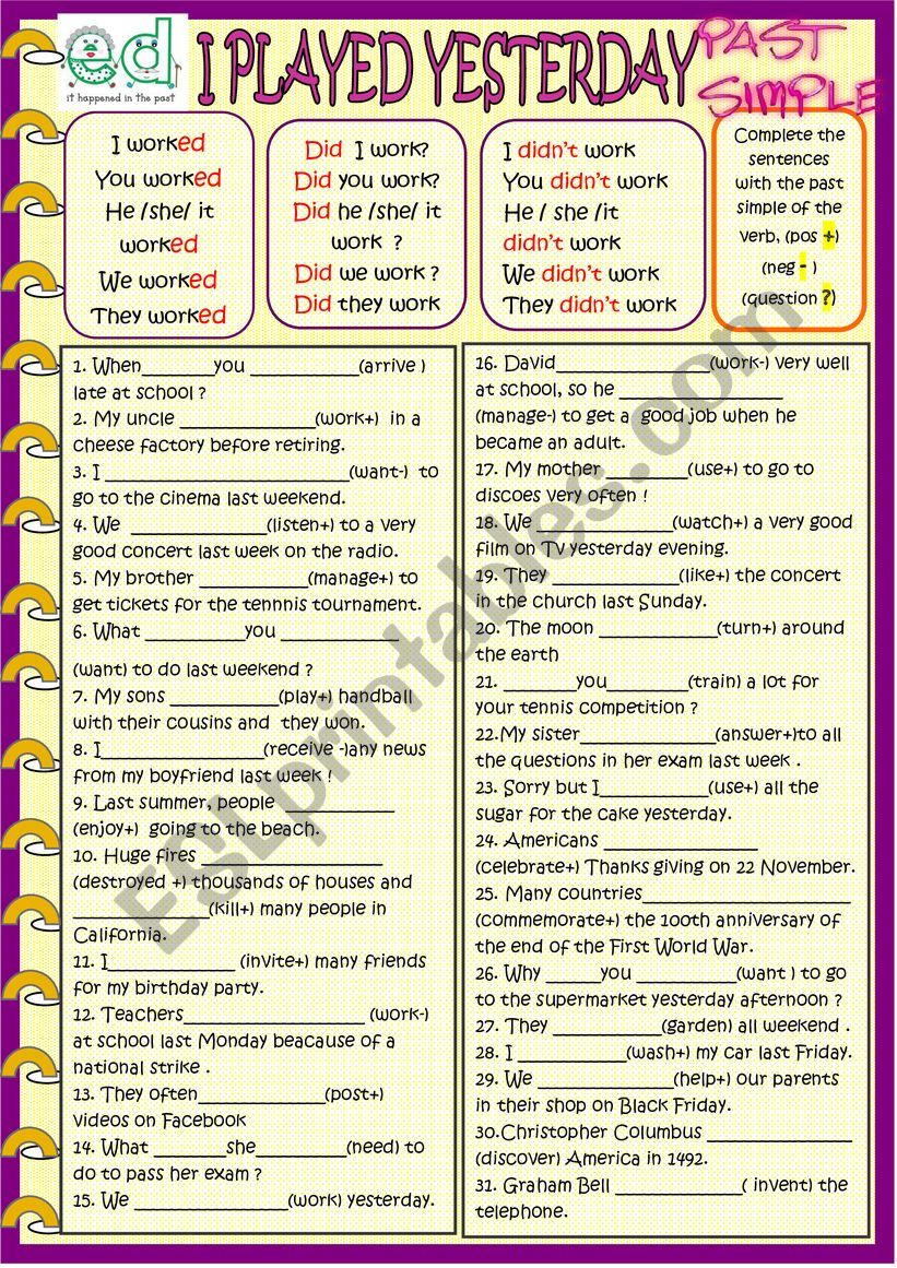 Past simple : practice with regular verbs