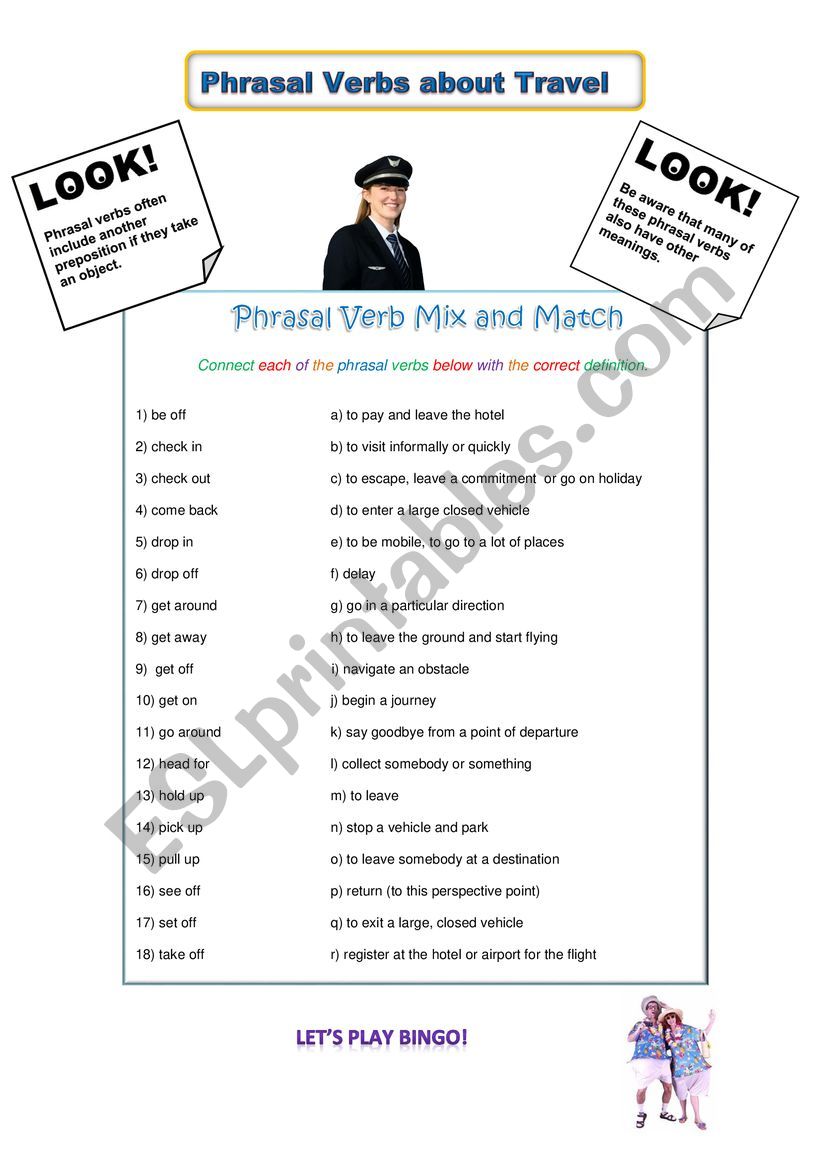 Phrasal Verbs About Travel ESL Worksheet By Spinney