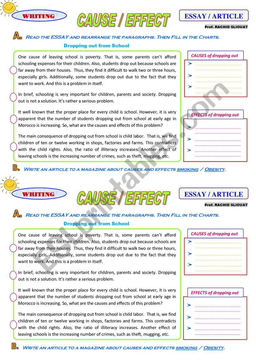 cause and effect essay worksheet