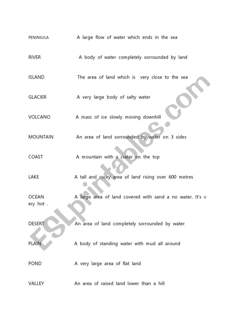 Landforms worksheet