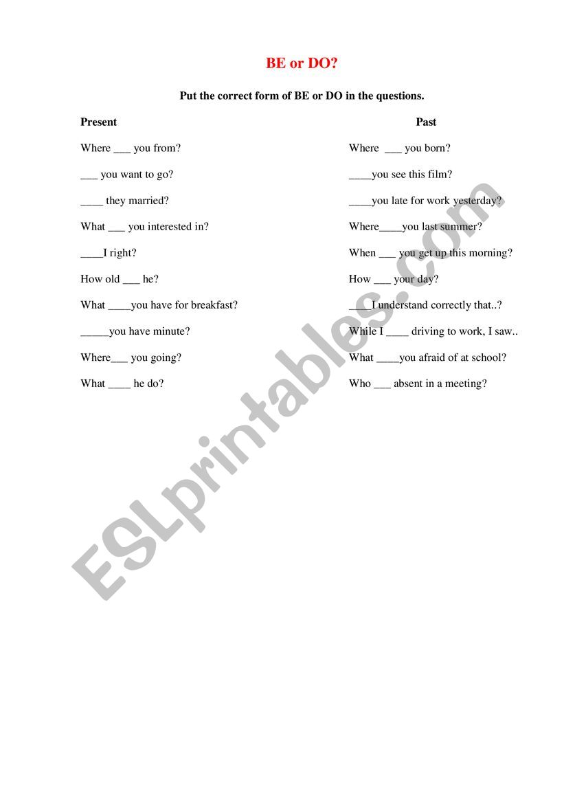 BE or DO? worksheet