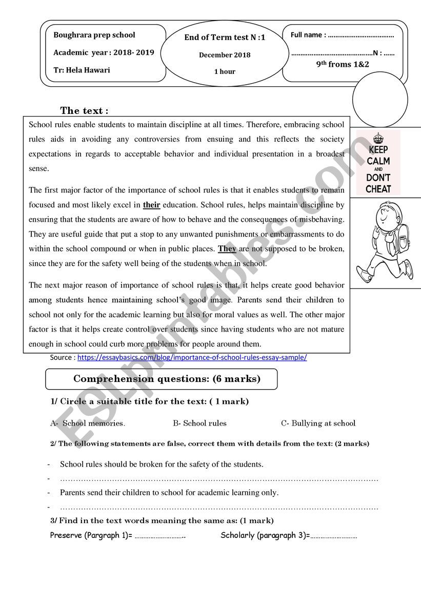 Full-Term-test N1 9th forms worksheet