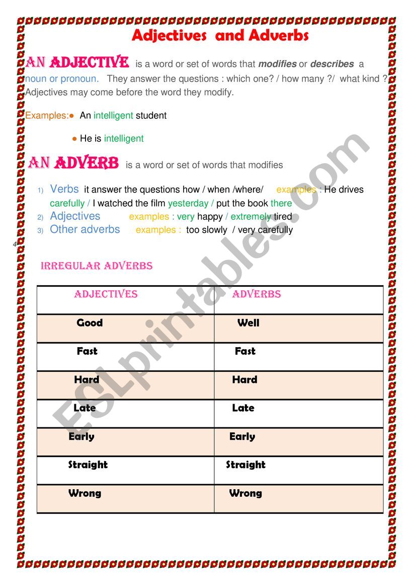Adjectives And Adverbs worksheet