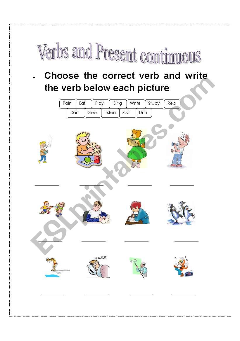 verbs and present continuous worksheet