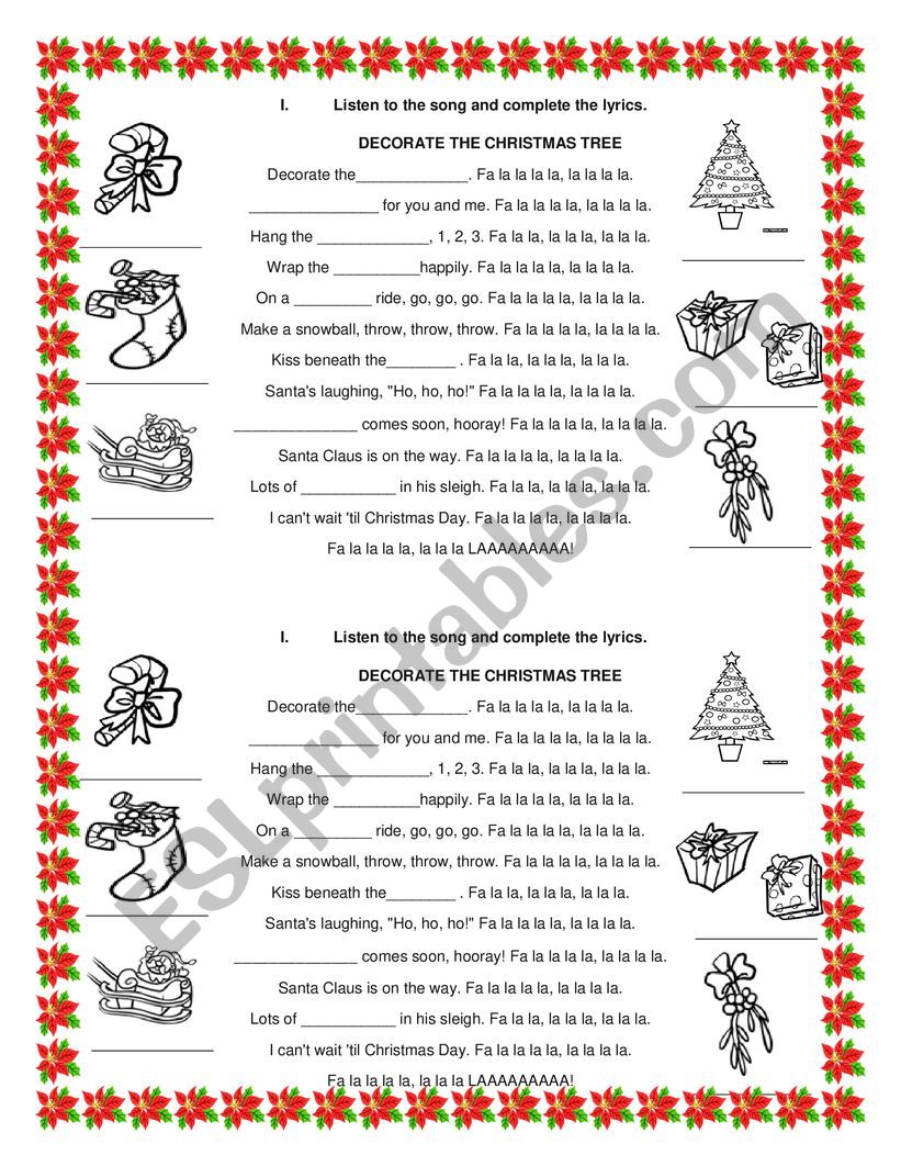 DECORATE THE CHRISTMAS TREE worksheet