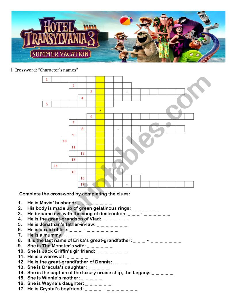 HOTEL TRANSYLVANIA 3: SUMMER VACATION (Film worksheet)