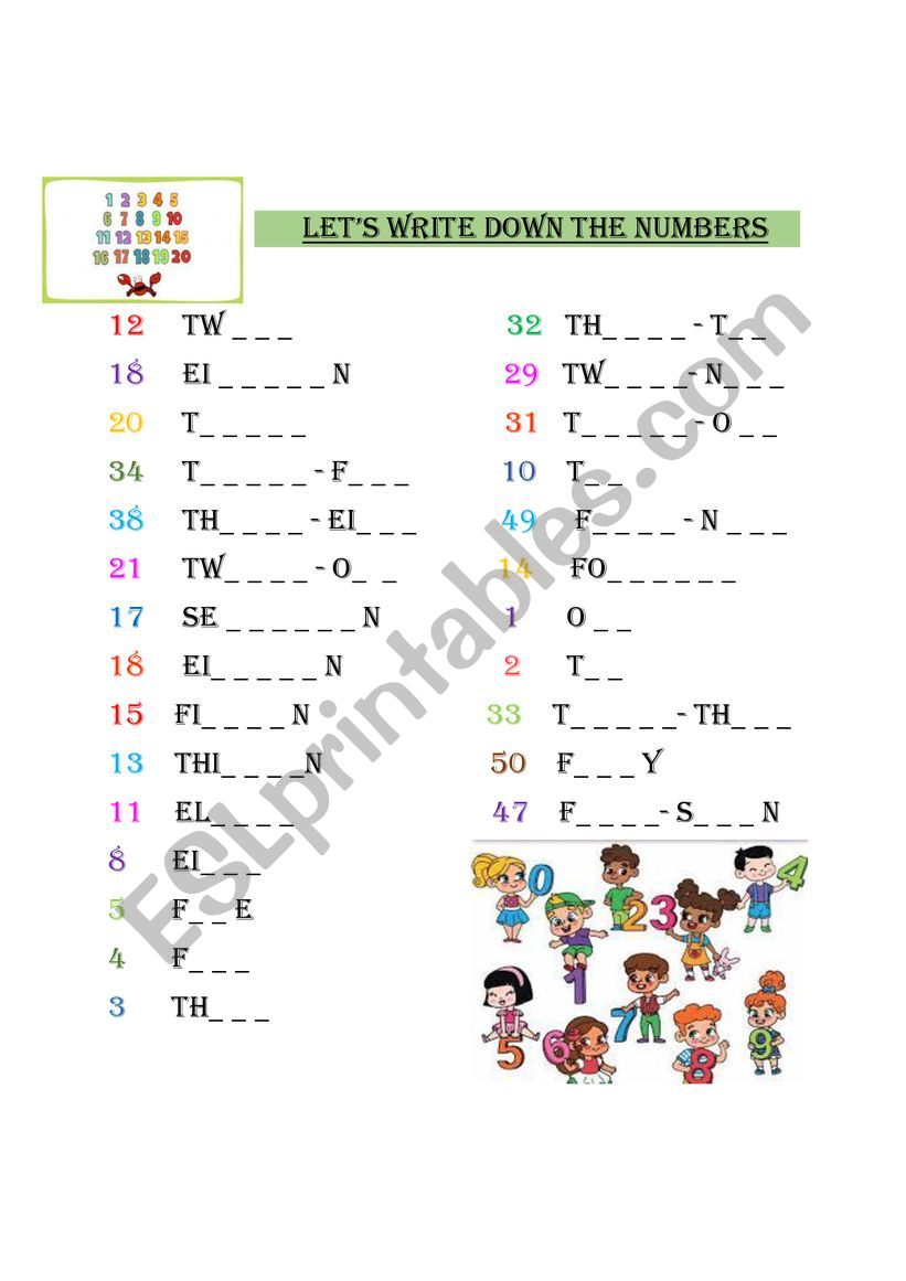 numbers worksheet