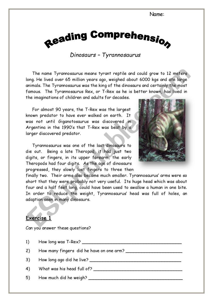 Tyrannosaurus-Dinosaurs worksheet