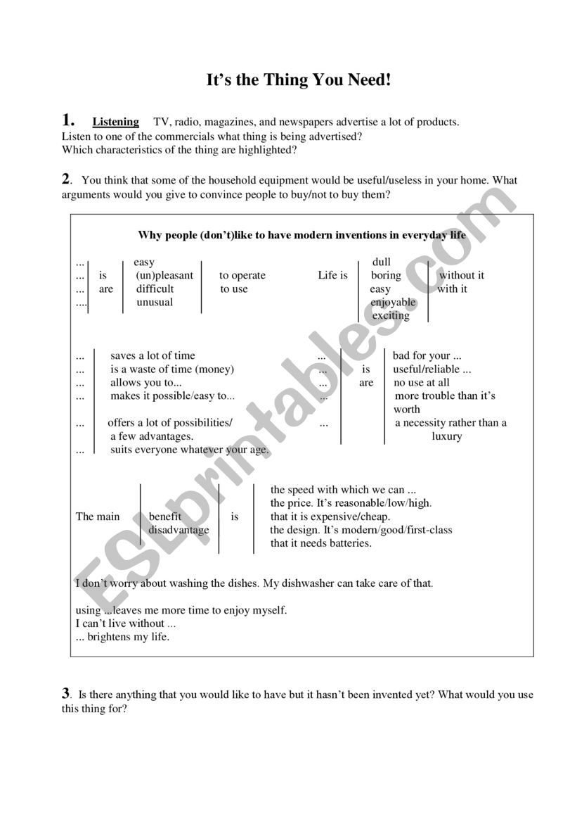 Its the Thing You Need! worksheet