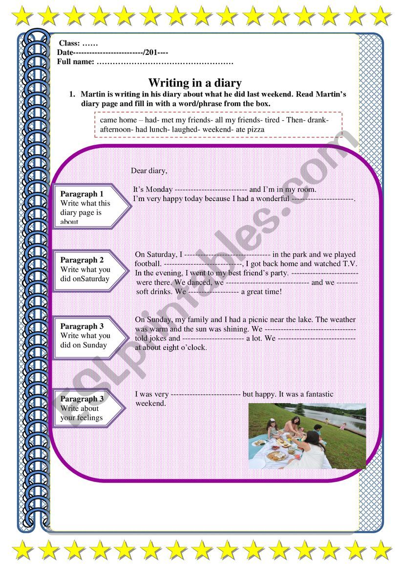 Writing-A diary page worksheet