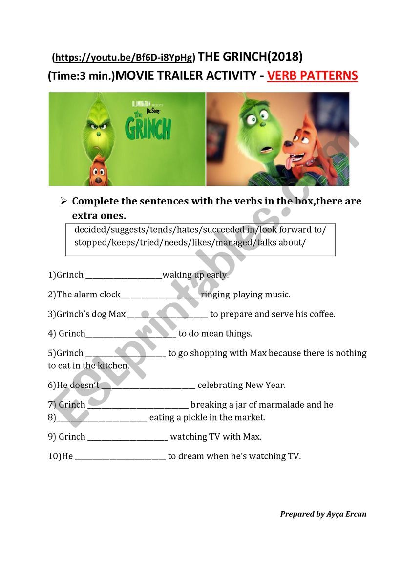 THE GRINCH(2018)TRAILER -GRAMMAR ACTIVITY-Verb Patterns