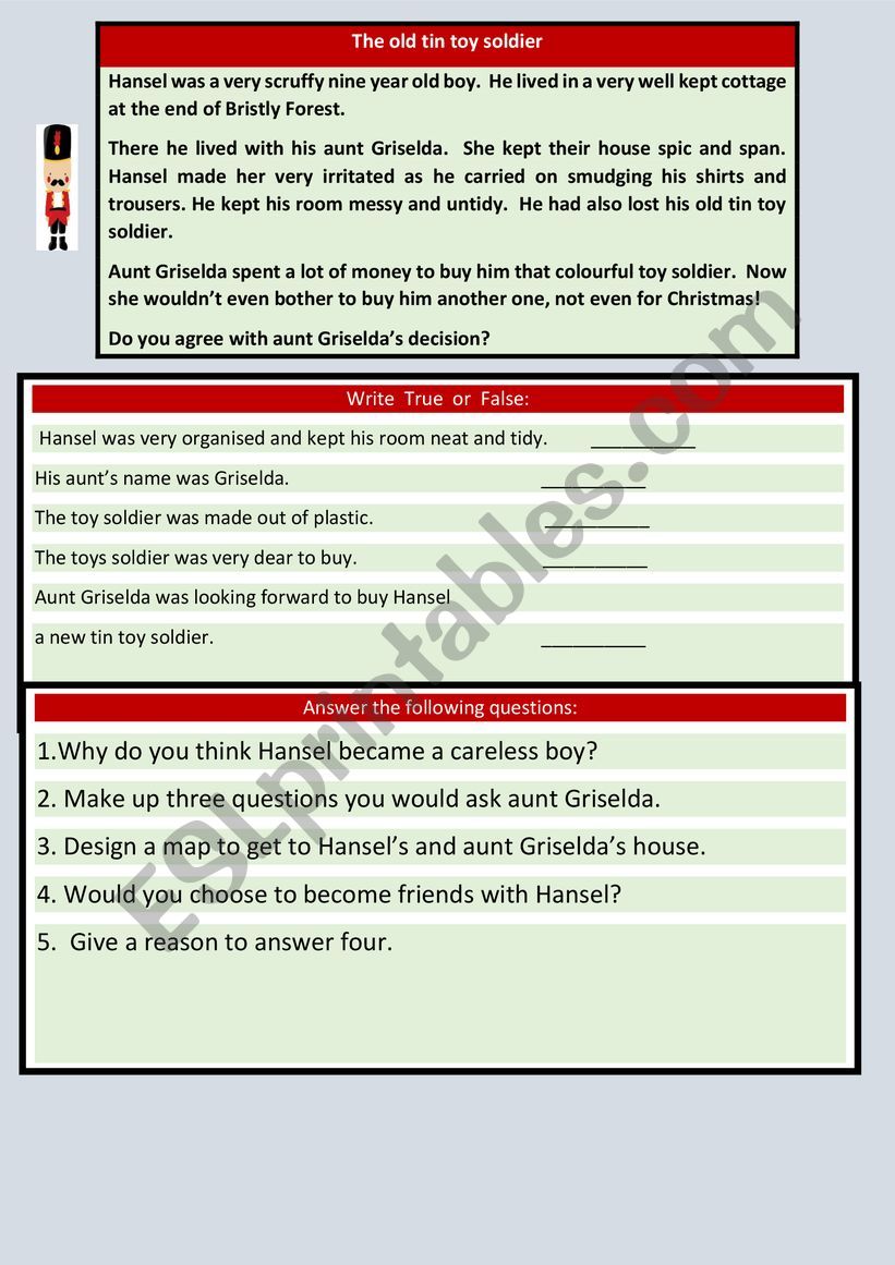 The old tin  toy soldier worksheet