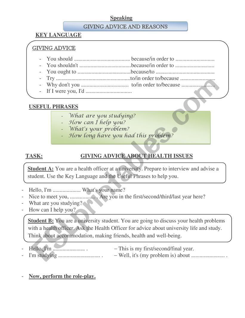 Speaking worksheet