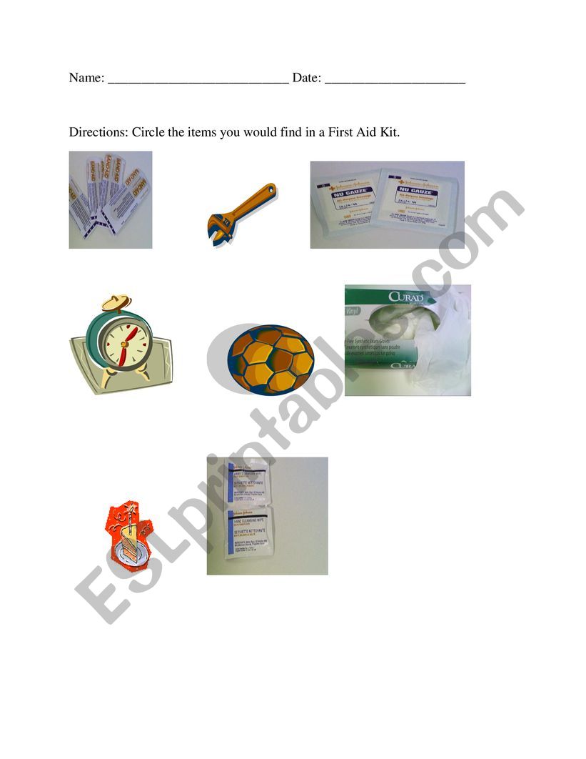 First Aid Kit Worksheet worksheet