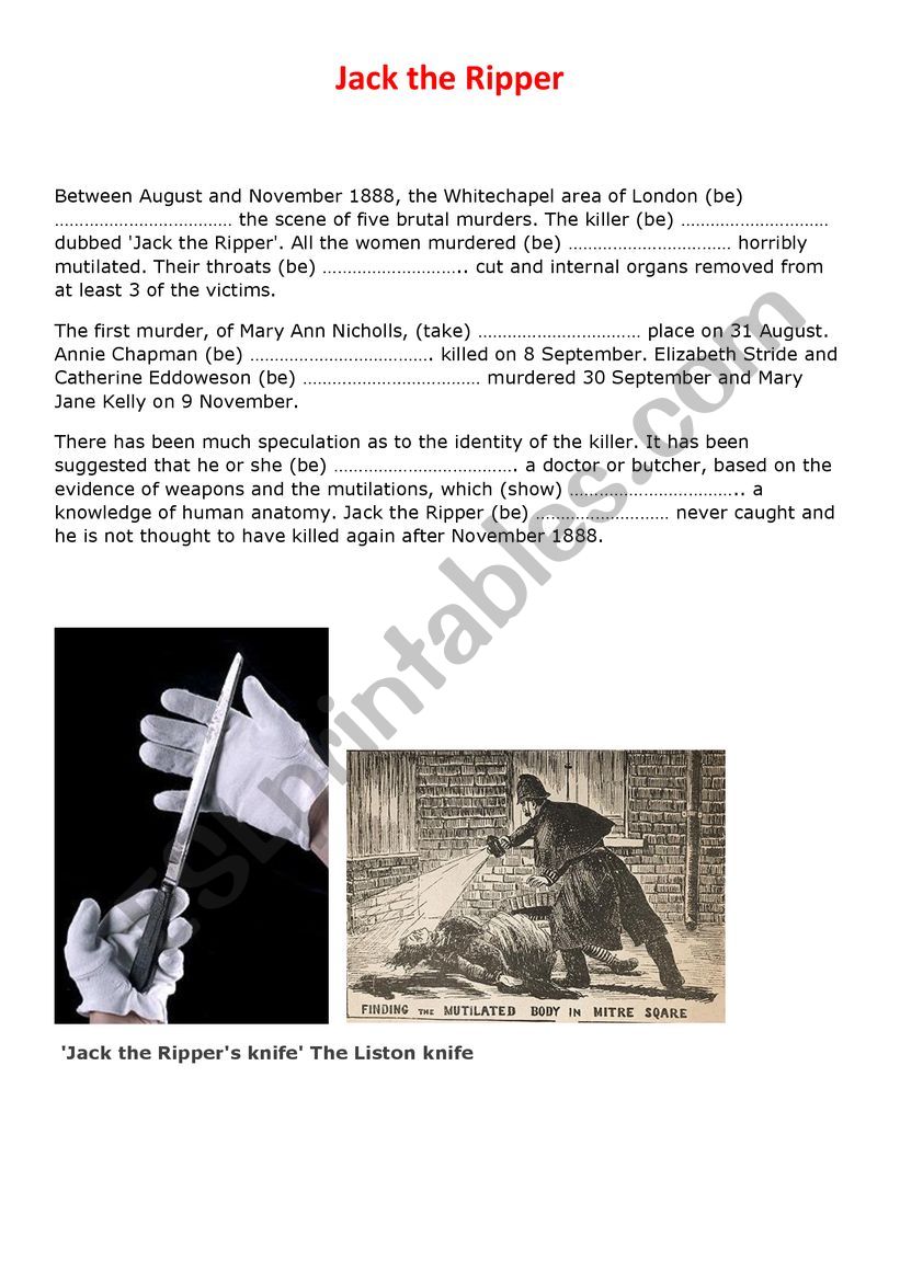 Who was Jack the Ripper? worksheet