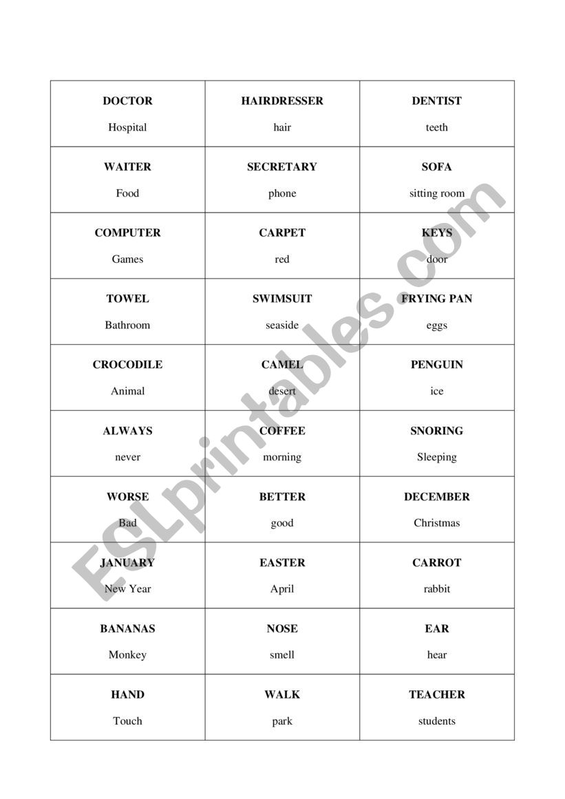 Taboo flashcards_elementary worksheet