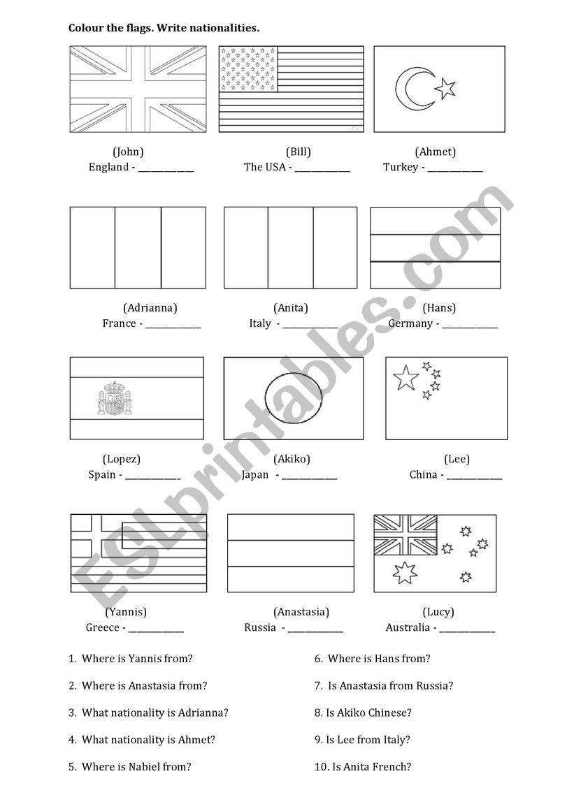 flags worksheet