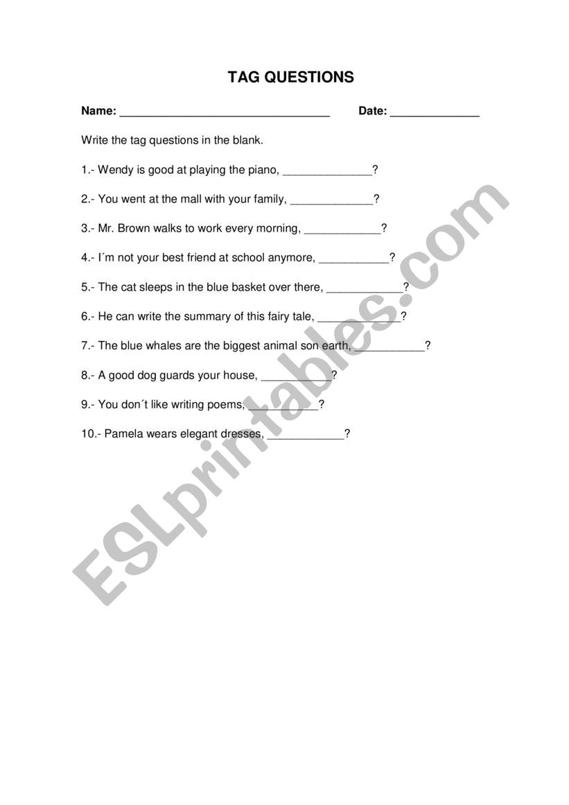 TAG QUESTIONS worksheet