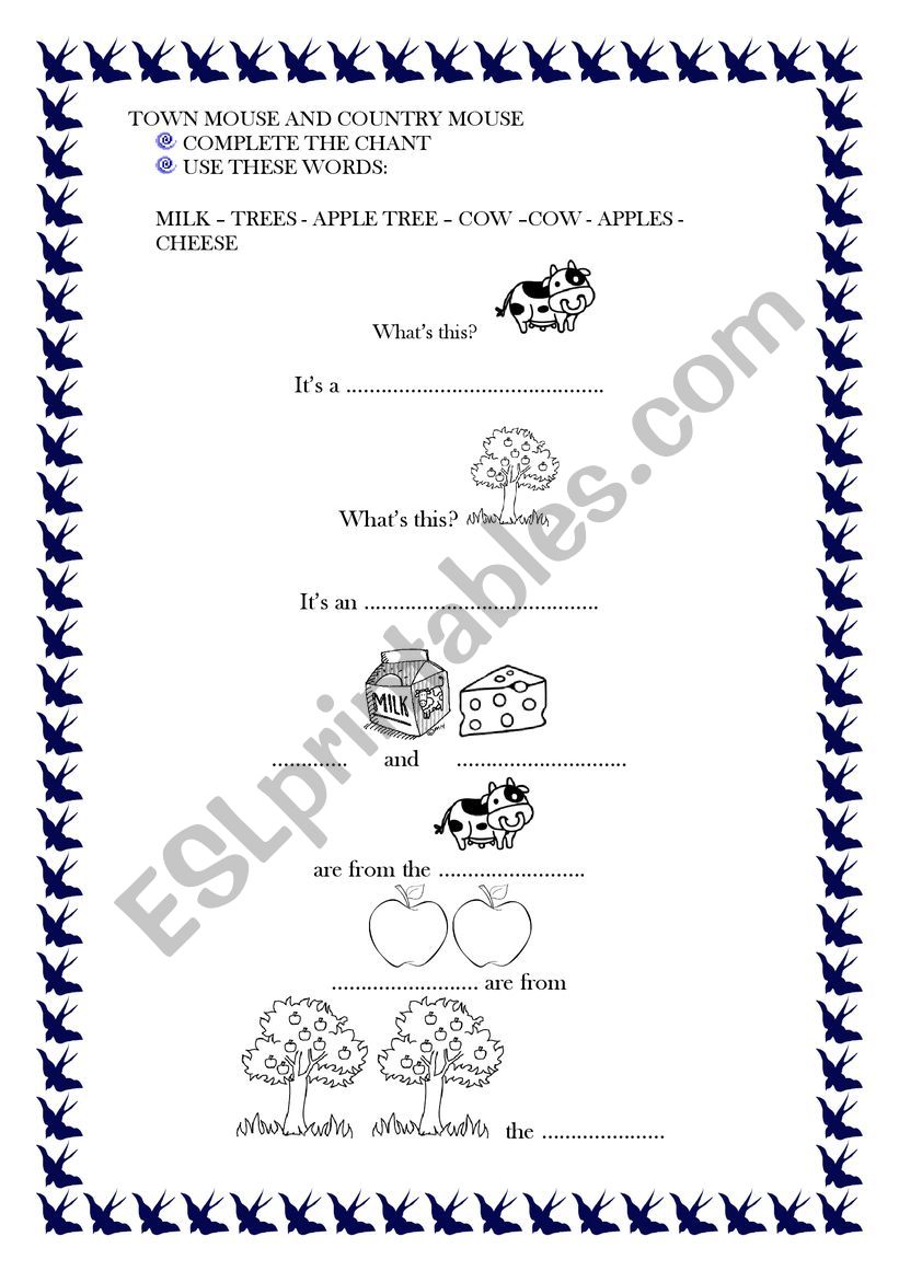 Town mouse and country mouse worksheet