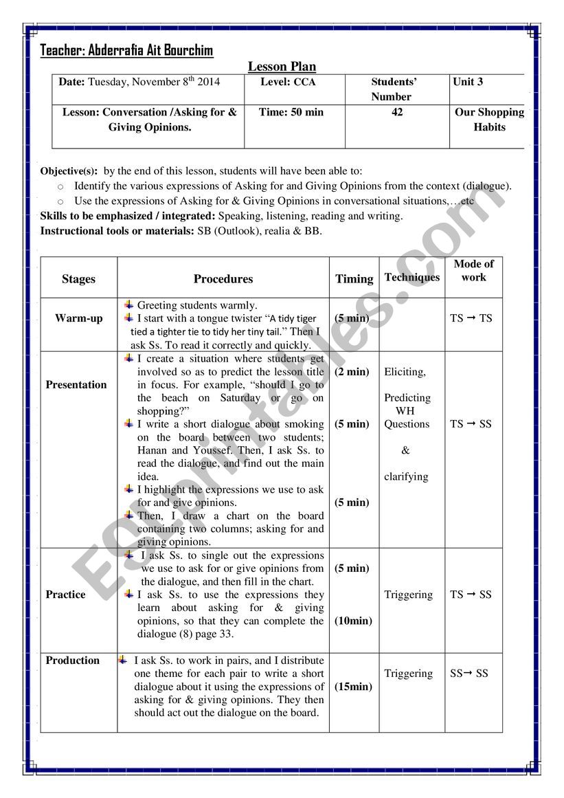 Asking for & Giving Opinion worksheet