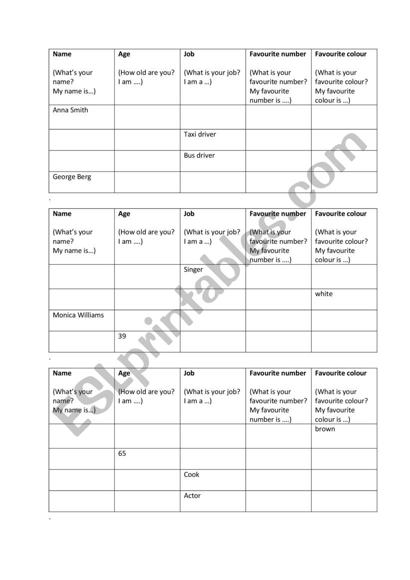 Personal information role play