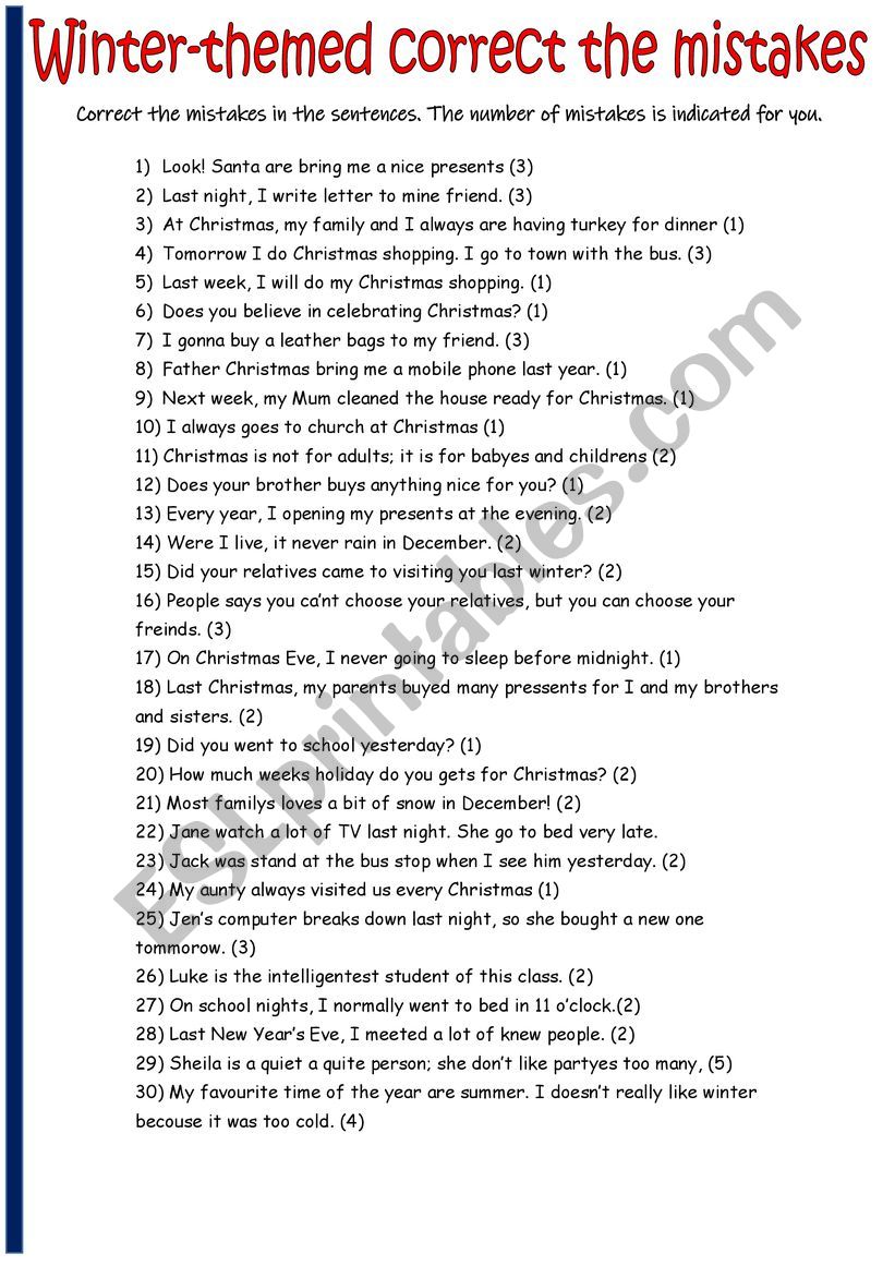 Correct the Mistakes.  worksheet