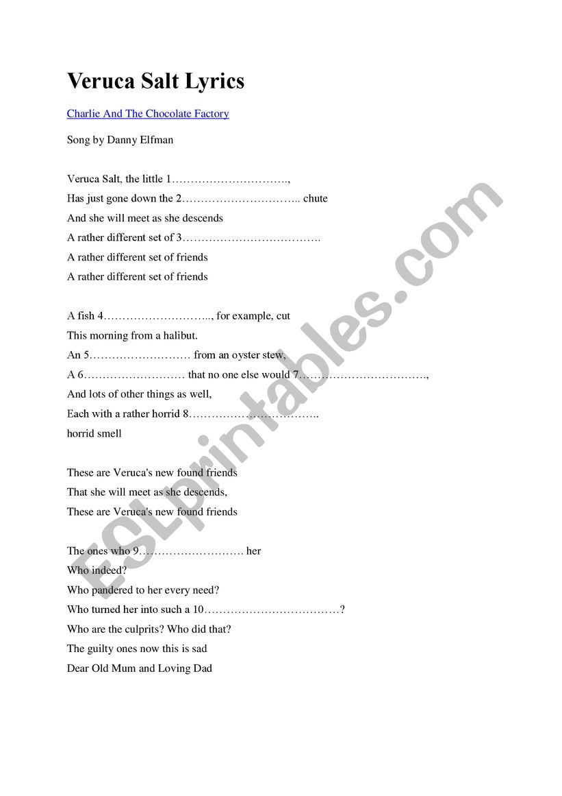 Veruca Salt song worksheet