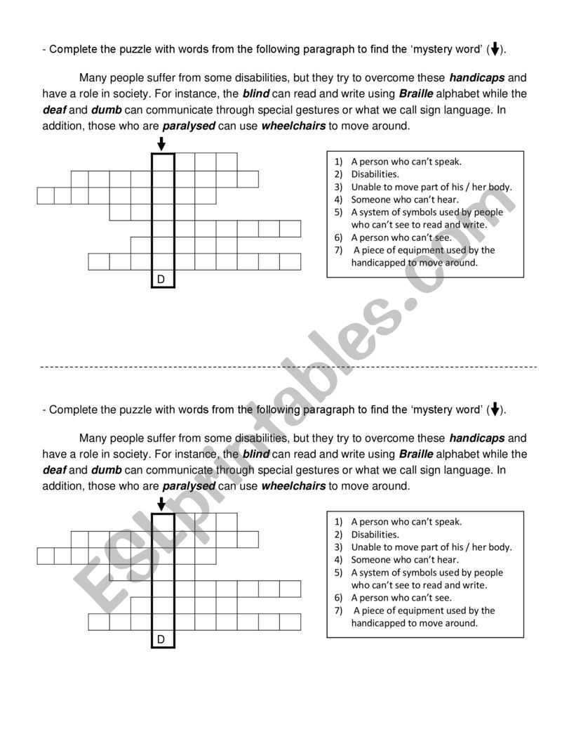 disabilities worksheet