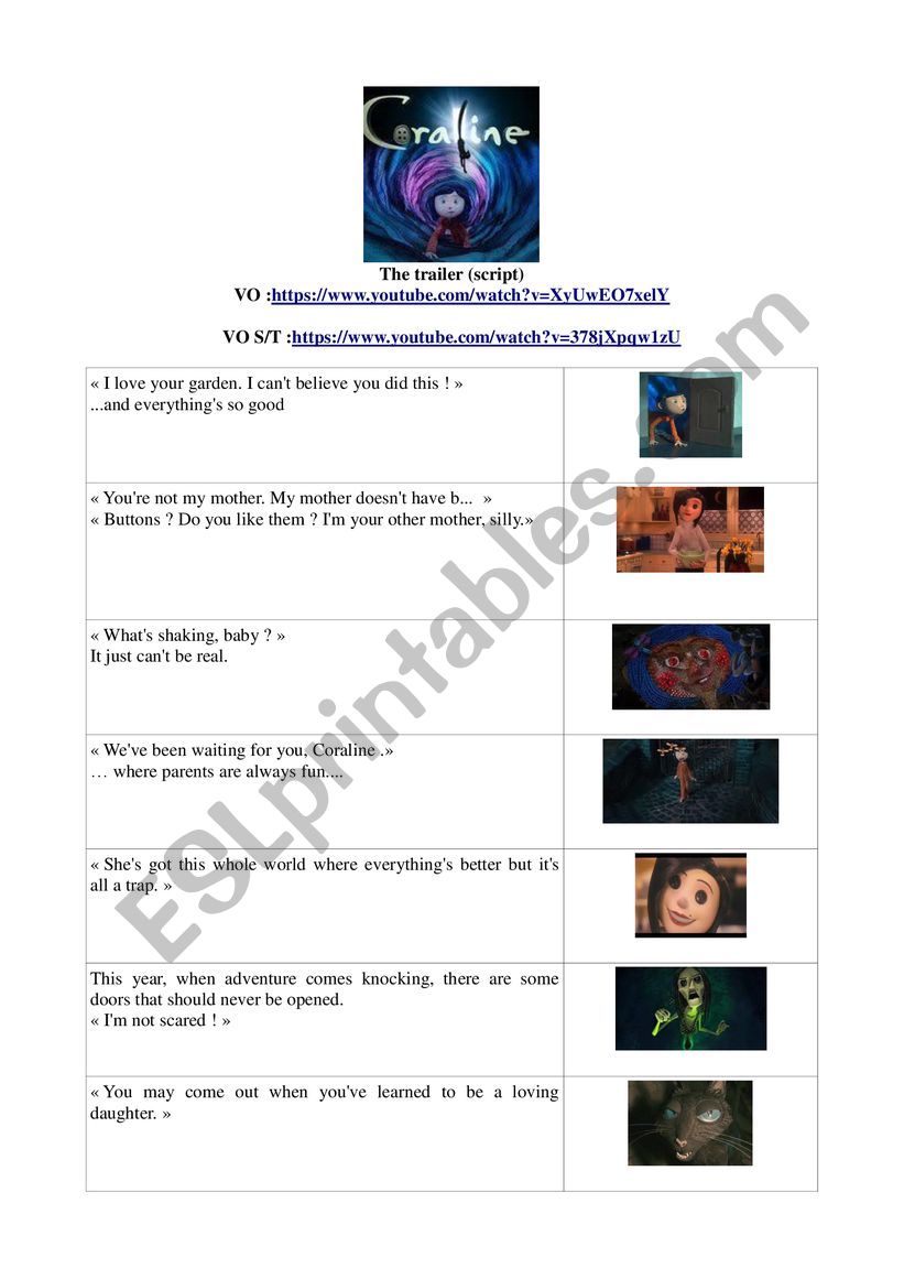 Coraline - trailer matching activity