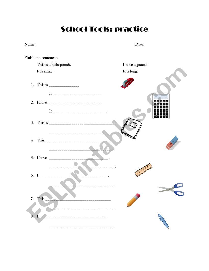 School Tools worksheet